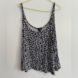 N.W.D Navy Floral Women's Sleeveless Spaghetti Strap Dark Blue White Top XL